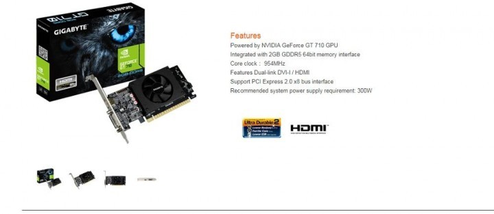 Gigabyte GT 710 2GB DDR5 Graphics Card